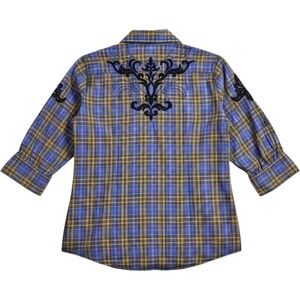 Roar Button Up Womens XL Purple Plaid Passion to Roar Embroidered Western Shirt